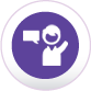 icon showing a man with his hand raised and a speech bubble